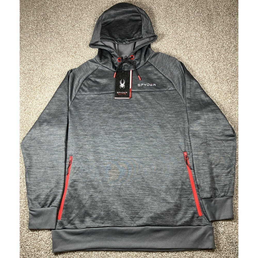 Spyder Active Fleece Lined Hoodie Gray Men's Large NWT $88 SPM836RD‎ Zip Pockets